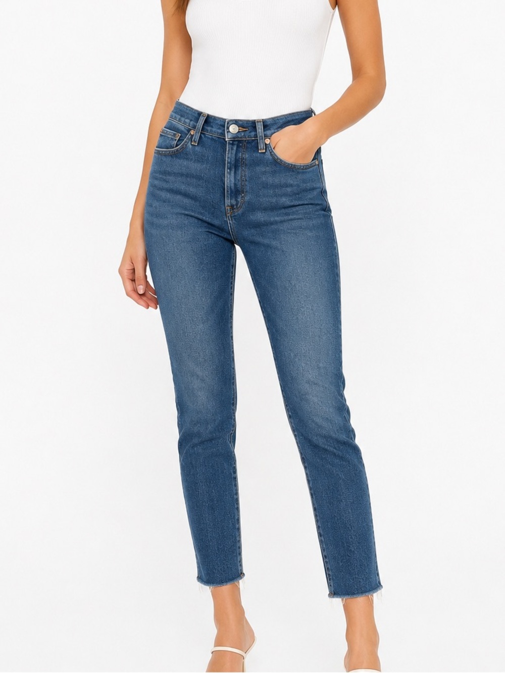 Citizens of Humanity Olivia High Rise Slim Ankle Crop Jeans Raw Hem Blue Size 25